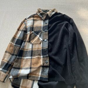 Plaid and Corduroy Button-Up Shirt